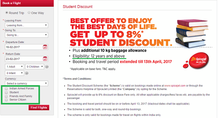 students discount flight